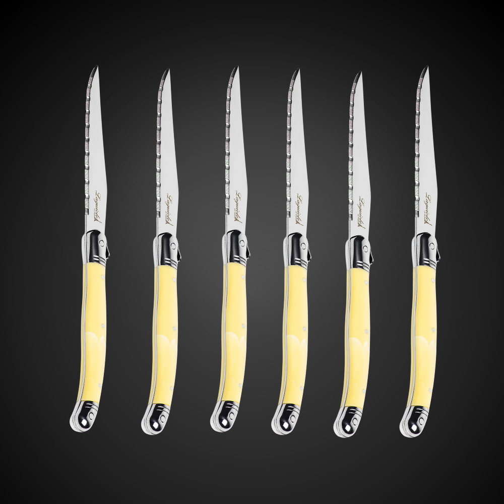 Conjunto De 6 Facas Laguiole Luxo Com Cepo De Madeira, Marfim