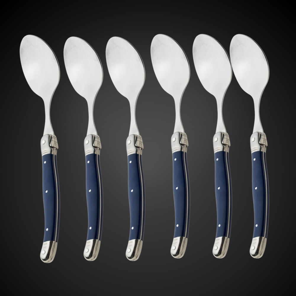 Conjunto De 6 Colheres Laguiole Luxo Em Bandeja De Madeira, Azul