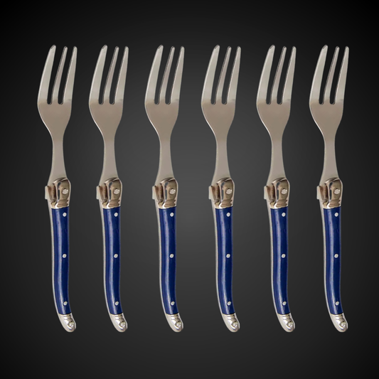 Conjunto De 6 Garfos Sobremesa Laguiole Luxo Em Bandeja De Madeira, Azul