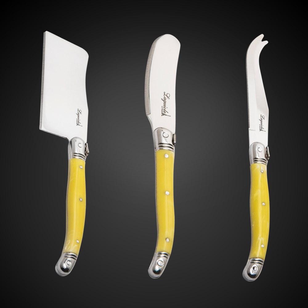 Conjunto De 3 Facas Laguiole Luxo Para Queijo Em Bandeja De Madeira, Marfim