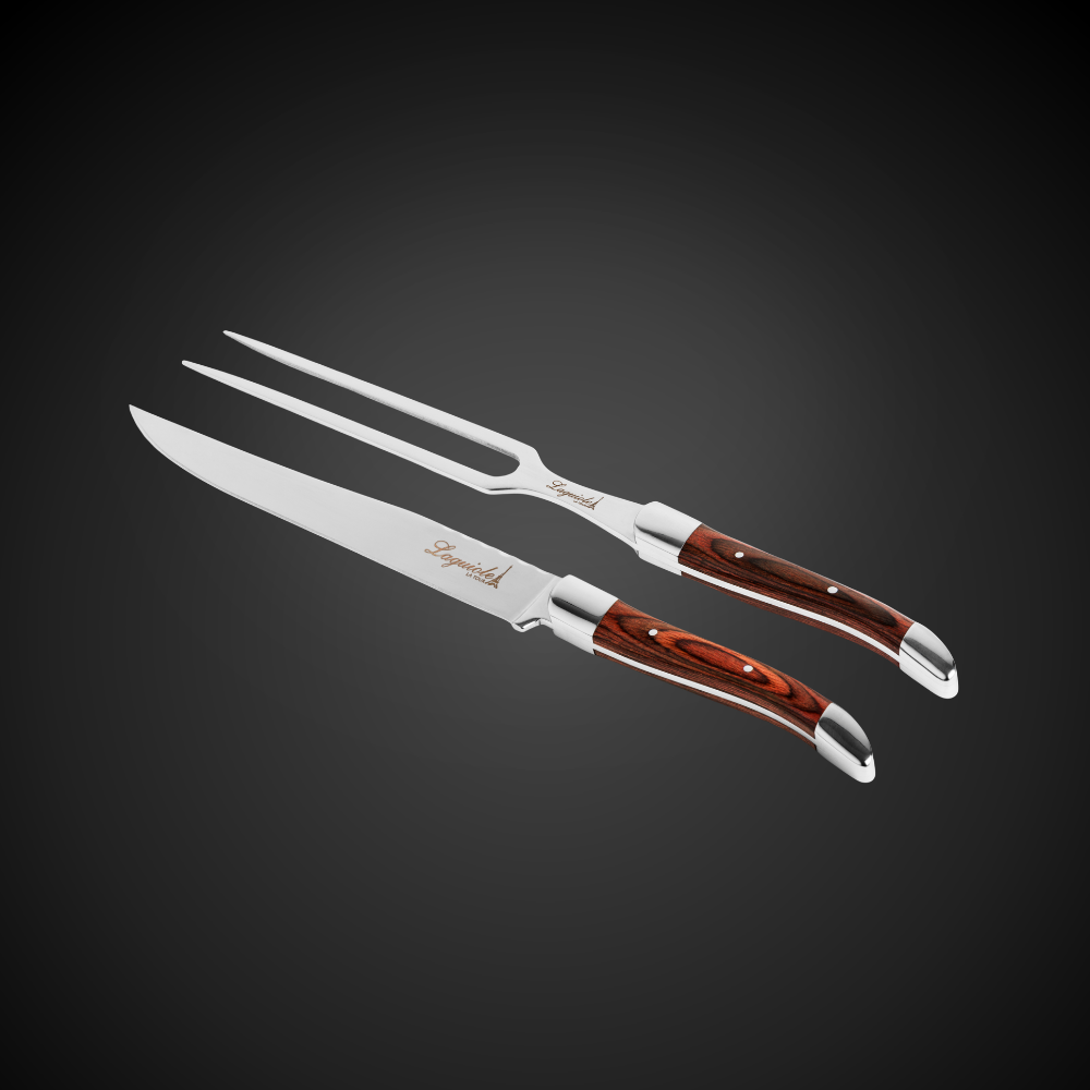 Faca & Garfo Para Destrinchar Laguiole Ultra Premium Com Caixa Para Presente