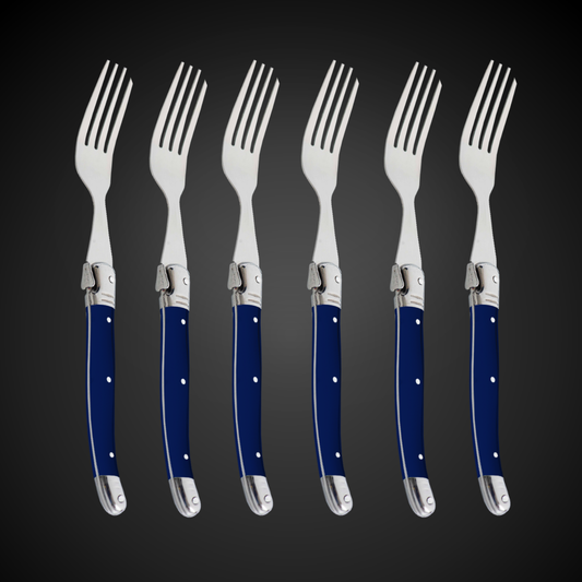 Conjunto De 6 Garfos Laguiole Luxo Em Bandeja De Madeira, Azul