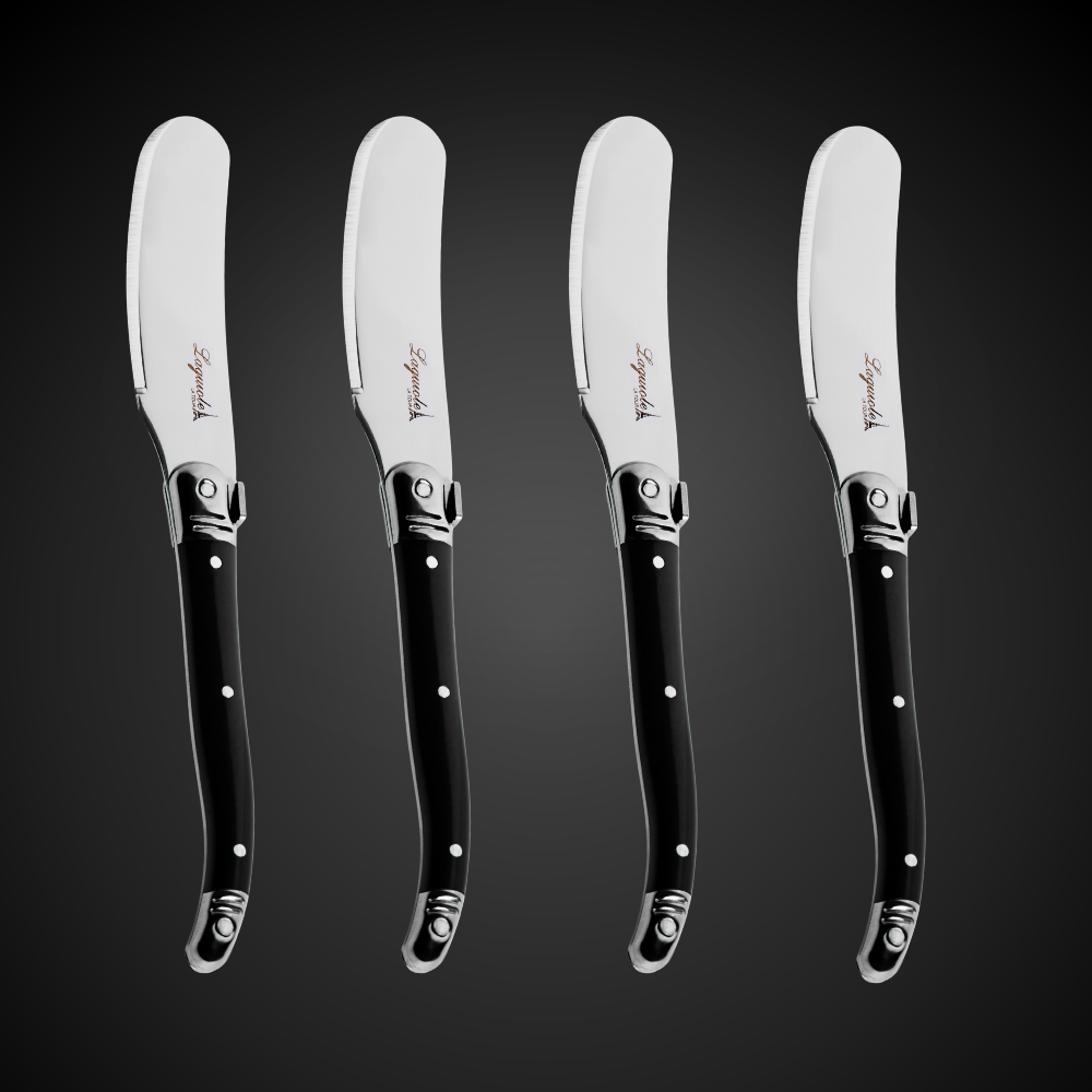 Conjunto De 4 Facas Laguiole Luxo Para Manteiga Em Bandeja De Madeira, Preto