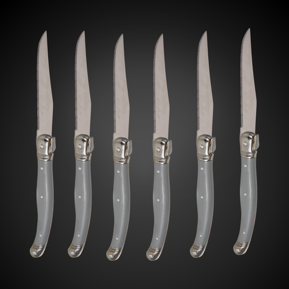 Conjunto De 6 Facas Laguiole Luxo Com Cepo De Madeira, Cinza