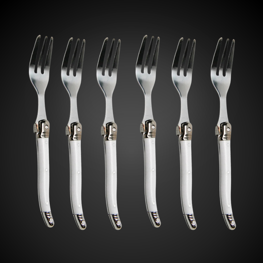 Conjunto De 6 Garfos Sobremesa Laguiole Luxo Em Bandeja De Madeira, Branco
