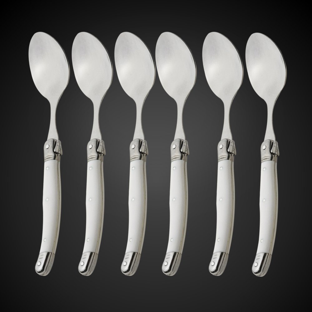 Conjunto De 6 Colheres Laguiole Luxo Em Bandeja De Madeira, Branco