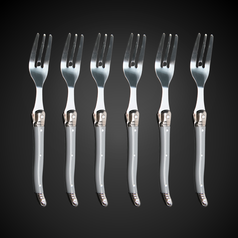 Conjunto De 6 Garfos Sobremesa Laguiole Luxo Em Bandeja De Madeira, Cinza