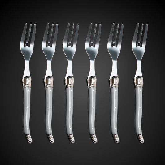 Conjunto De 6 Garfos Sobremesa Laguiole Luxo Em Bandeja De Madeira, Cinza