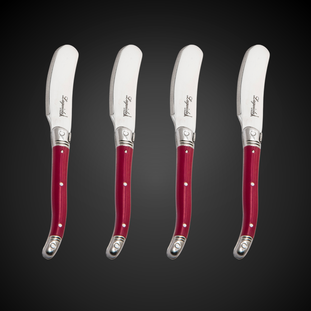 Conjunto 4 Facas Laguiole Luxo Para Manteiga Em Bandeja De Madeira, Bordeaux
