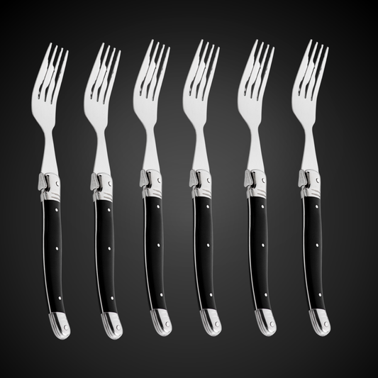 Conjunto De 6 Garfos Laguiole Luxo Em Bandeja De Madeira, Preto