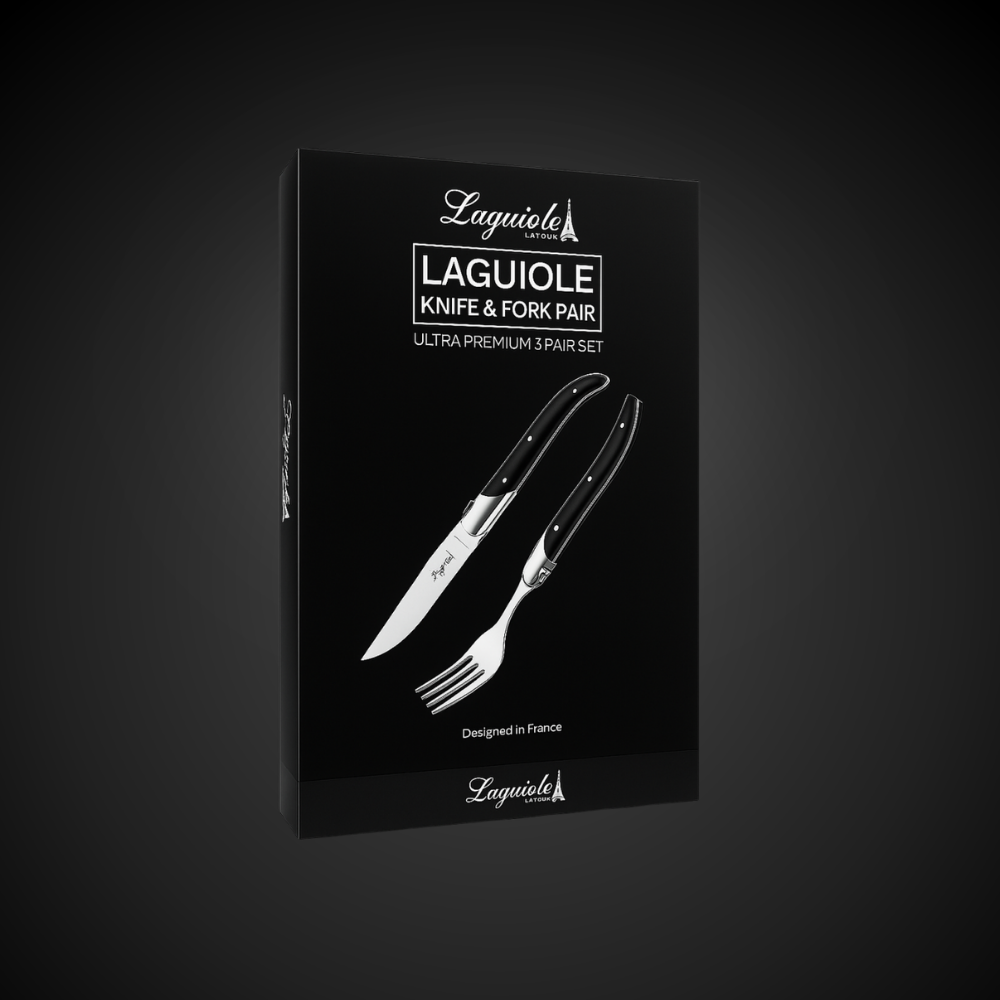 Conjunto De 3 Facas E 3 Garfos Laguiole Ultra Premium Com Caixa Para Presente , Preto