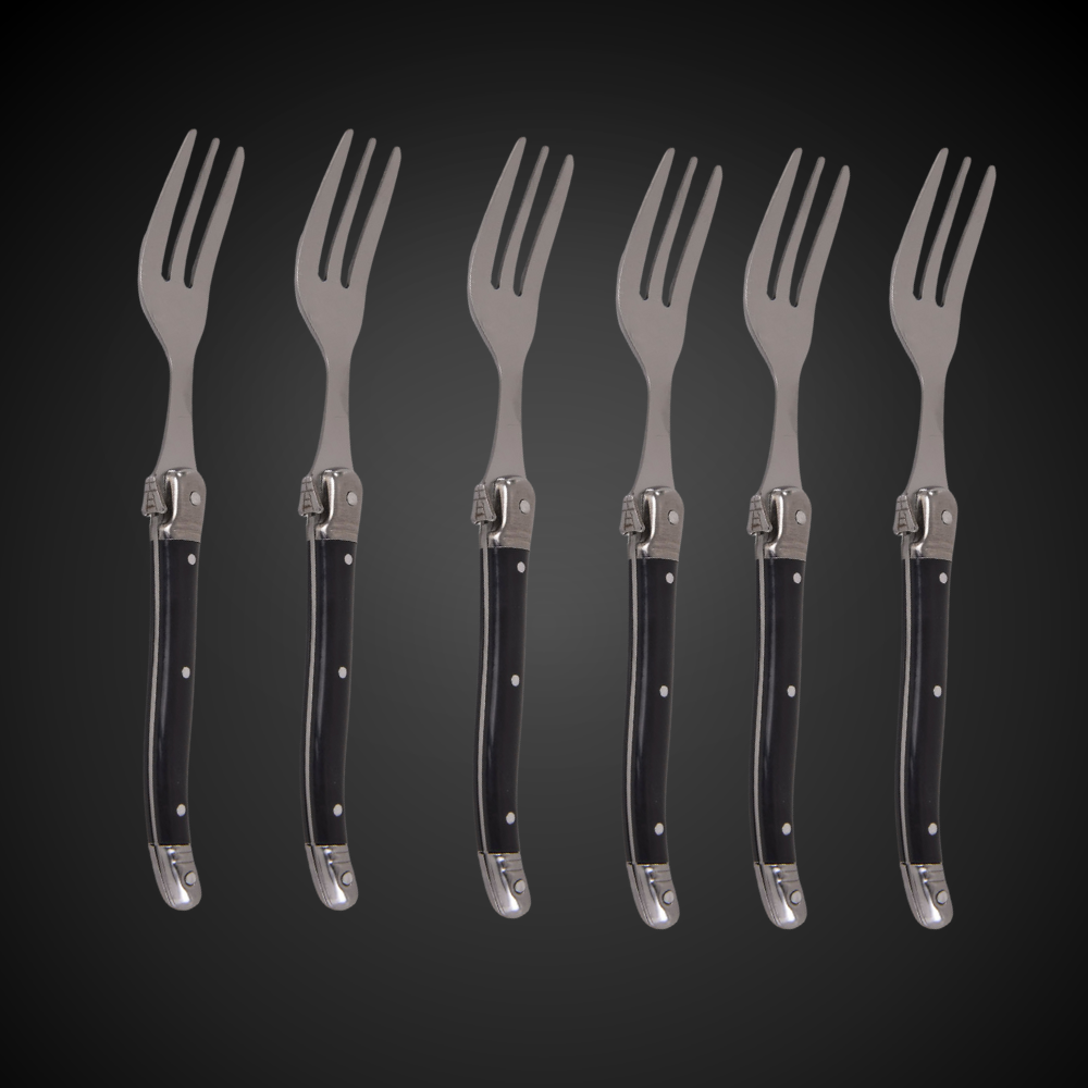 Conjunto De 6 Garfos Sobremesa Laguiole Luxo Em Bandeja De Madeira, Preto