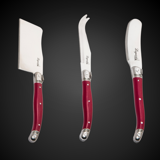 Conjunto De 3 Facas Laguiole Luxo Para Queijo Em Bandeja De Madeira, Bordeaux