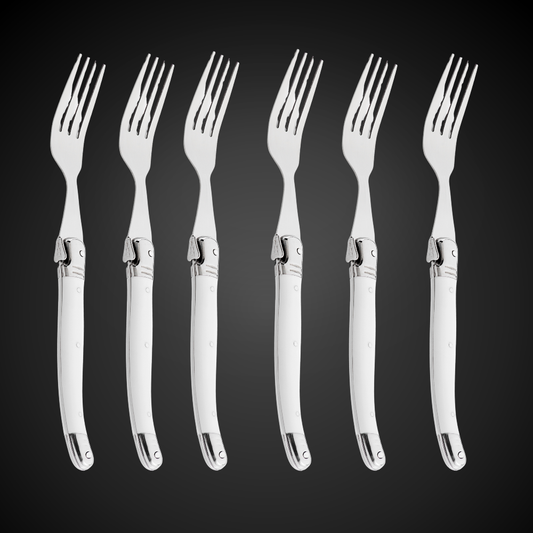 Conjunto De 6 Garfos Laguiole Luxo Em Bandeja De Madeira, Branco