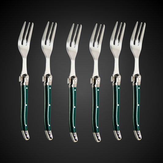 Conjunto De 6 Garfos Sobremesa Laguiole Luxo Em Bandeja De Madeira, Verde