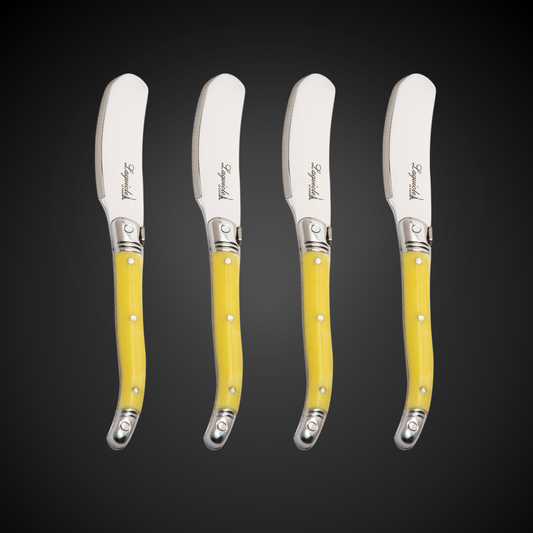 Conjunto De 4 Facas Laguiole Luxo Para Manteiga Em Bandeja De Madeira, Marfim