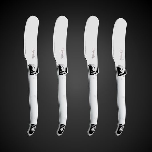 Conjunto De 4 Facas Laguiole Luxo Para Manteiga Em Bandeja De Madeira, Branco