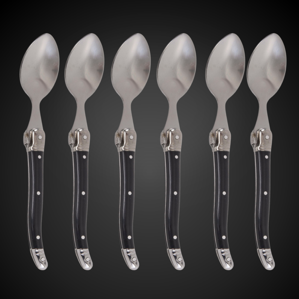 Conjunto De 6 Colheres Sobremesa Laguiole Luxo Em Bandeja De Madeira, Preto Laguiole