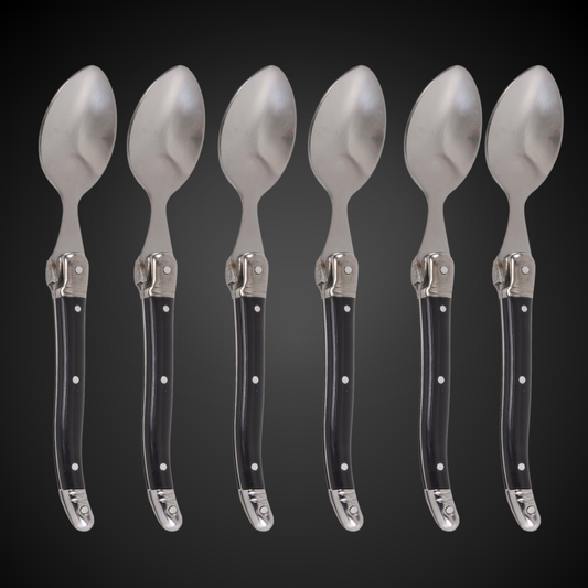 Conjunto De 6 Colheres Sobremesa Laguiole Luxo Em Bandeja De Madeira, Preto Laguiole