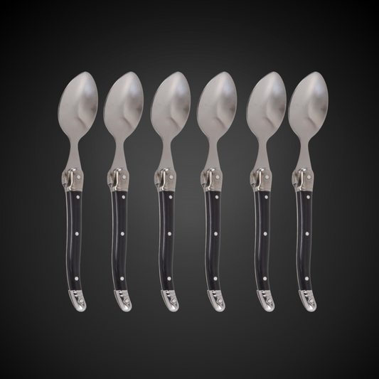 Jogo Colheres De Sobremesa Laguiole 6 Artigos Em Bandeja De Madeira Preto