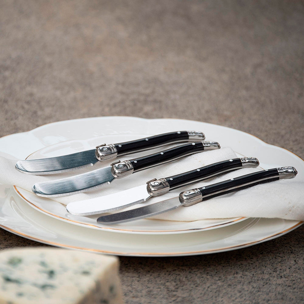 Conjunto De 4 Facas Laguiole Luxo Para Manteiga Em Bandeja De Madeira, Preto