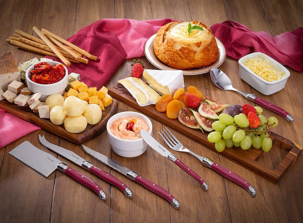 Conjunto De 3 Facas Laguiole Luxo Para Queijo Em Bandeja De Madeira, Bordeaux