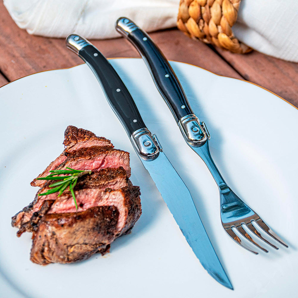 Conjunto De 6 Garfos Laguiole Luxo Em Bandeja De Madeira, Preto