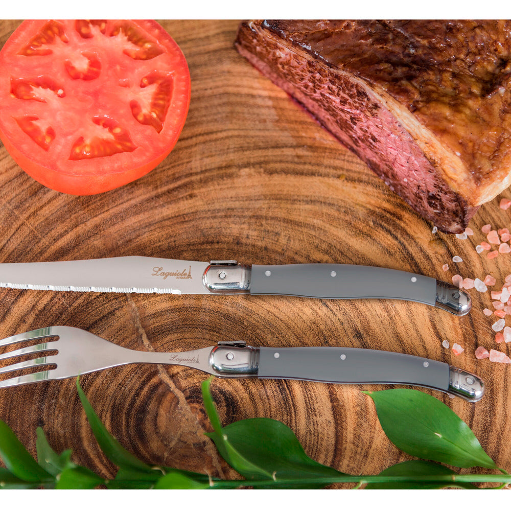 Conjunto De 6 Garfos Laguiole Luxo Em Bandeja De Madeira, Cinza