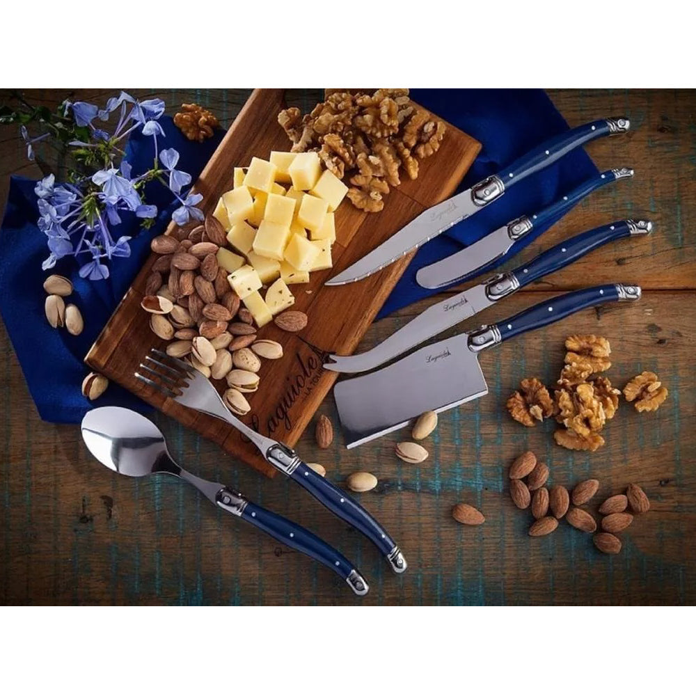 Conjunto De 6 Garfos Laguiole Luxo Em Bandeja De Madeira, Azul