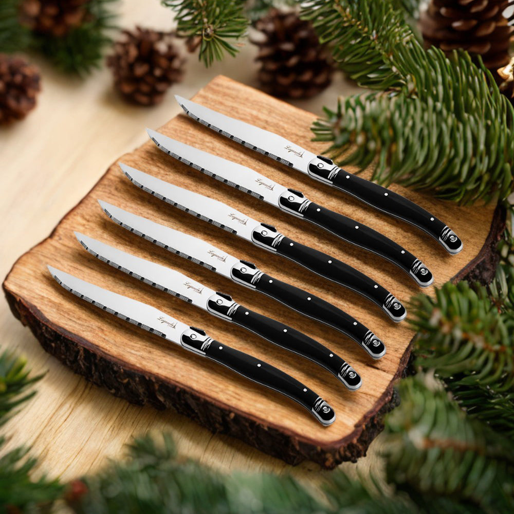 Conjunto De 6 Facas Laguiole Luxo Com Cepo De Madeira, Preto