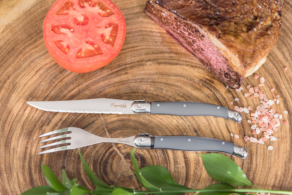 Conjunto De 6 Facas Laguiole Luxo Com Cepo De Madeira, Cinza