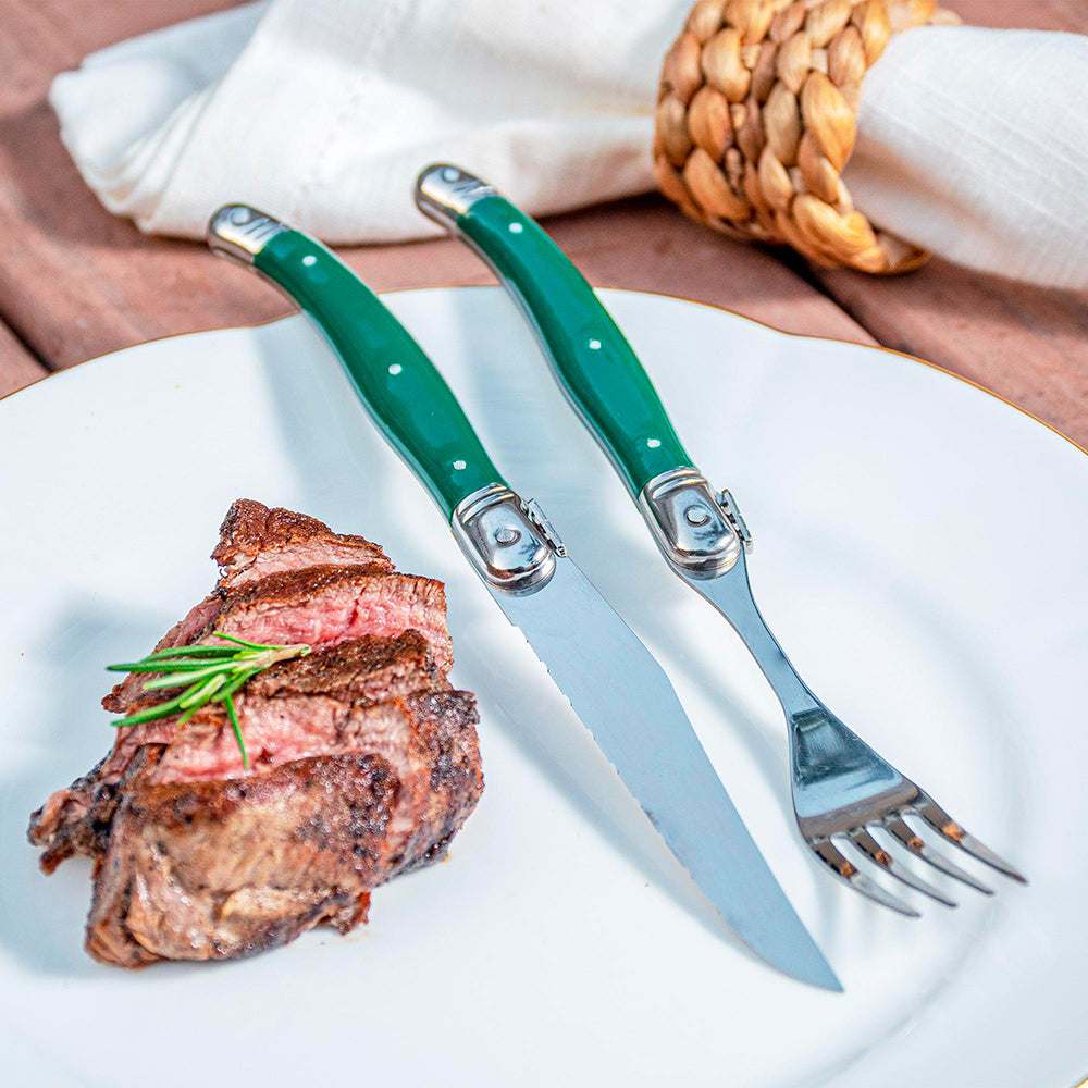 Conjunto De 6 Facas Laguiole Luxo Com Cepo De Madeira, Verde