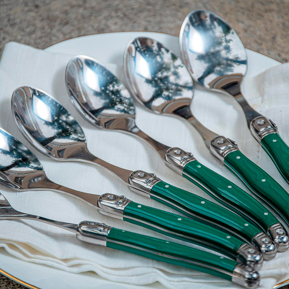 Conjunto De 6 Colheres Laguiole Luxo Em Bandeja De Madeira, Verde