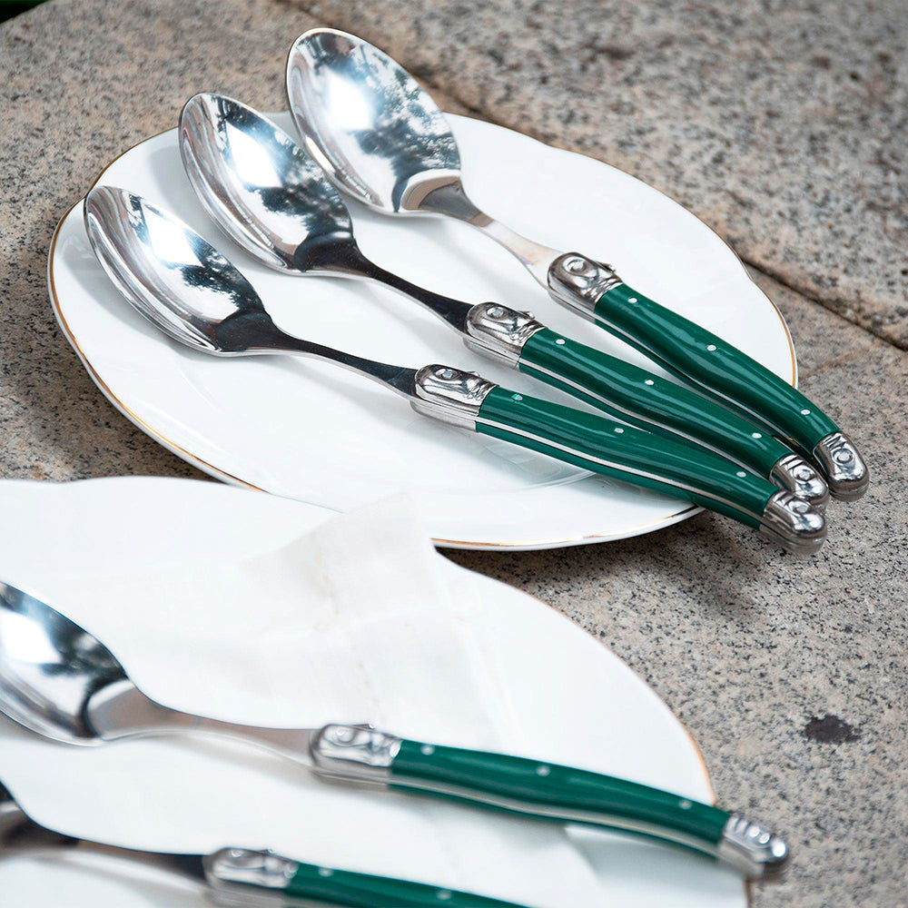 Conjunto De 6 Colheres Laguiole Luxo Em Bandeja De Madeira, Verde