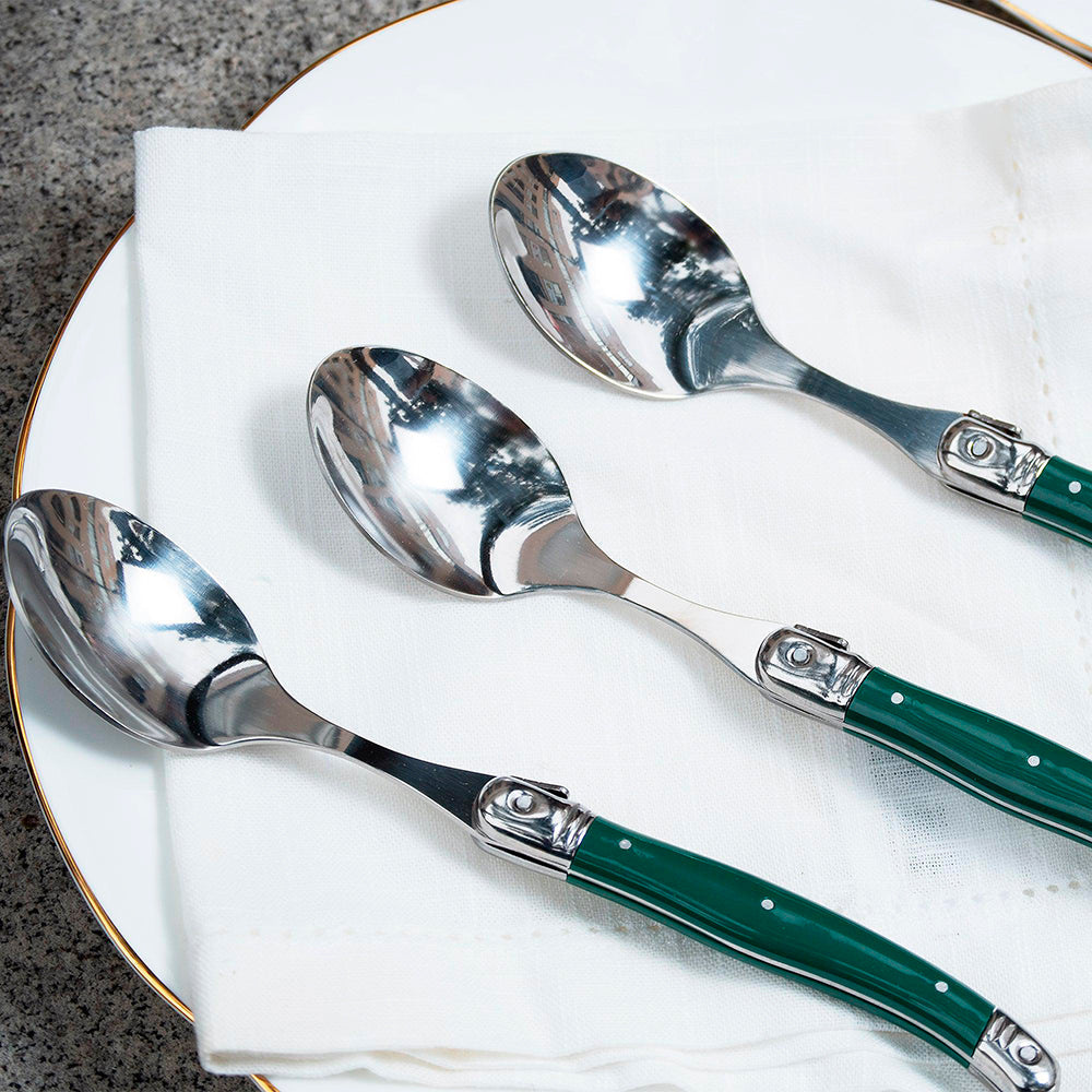 Conjunto De 6 Colheres Laguiole Luxo Em Bandeja De Madeira, Verde