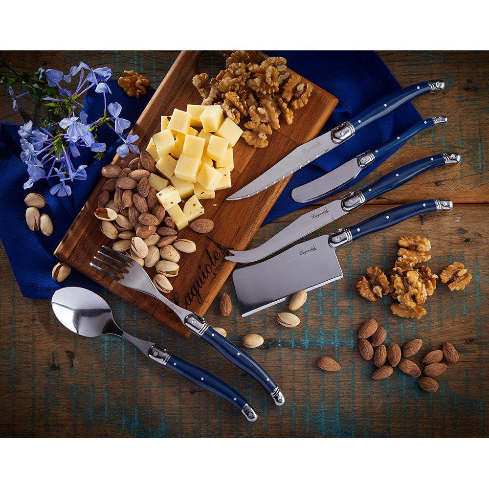 Conjunto De 6 Colheres Laguiole Luxo Em Bandeja De Madeira, Azul