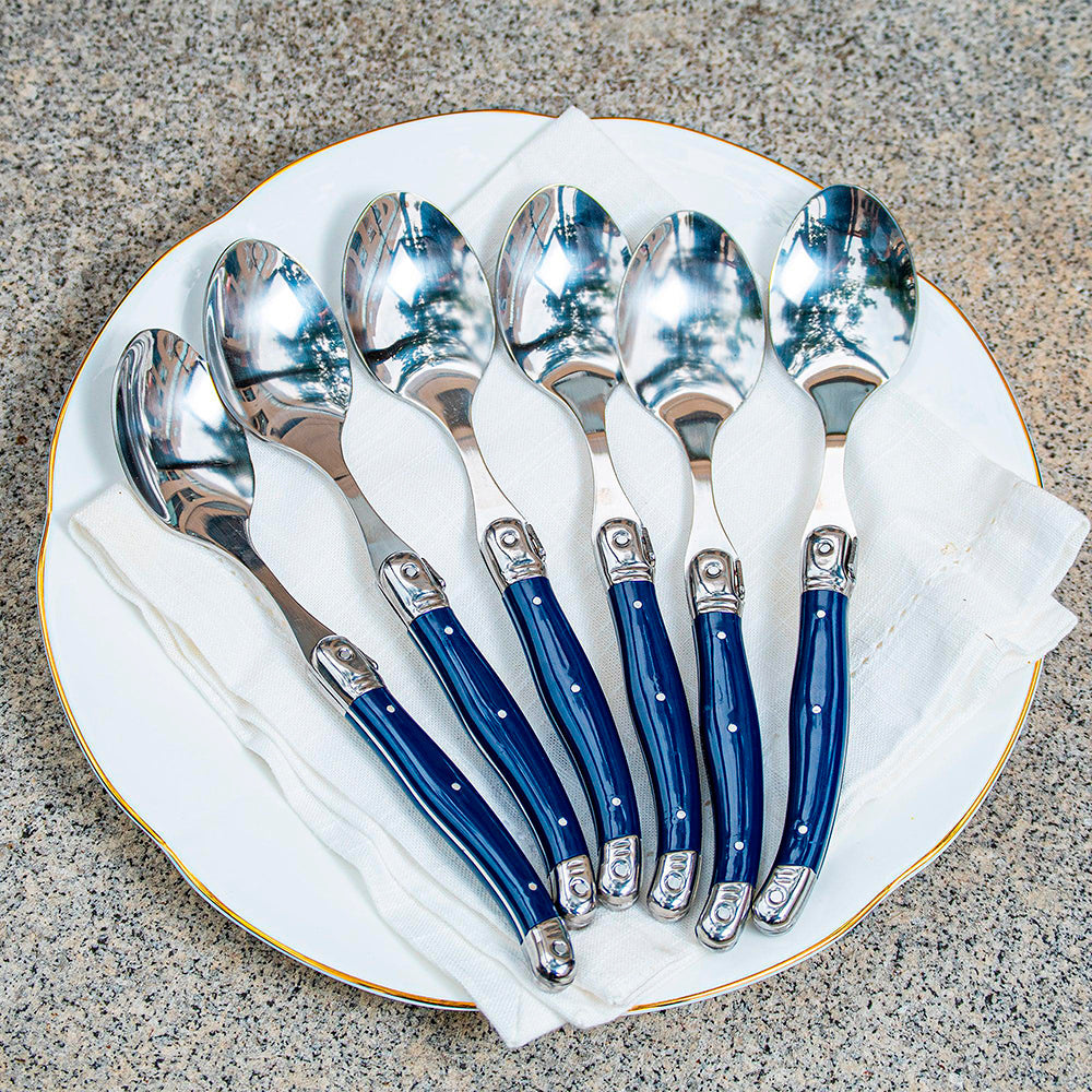 Conjunto De 6 Colheres Laguiole Luxo Em Bandeja De Madeira, Azul