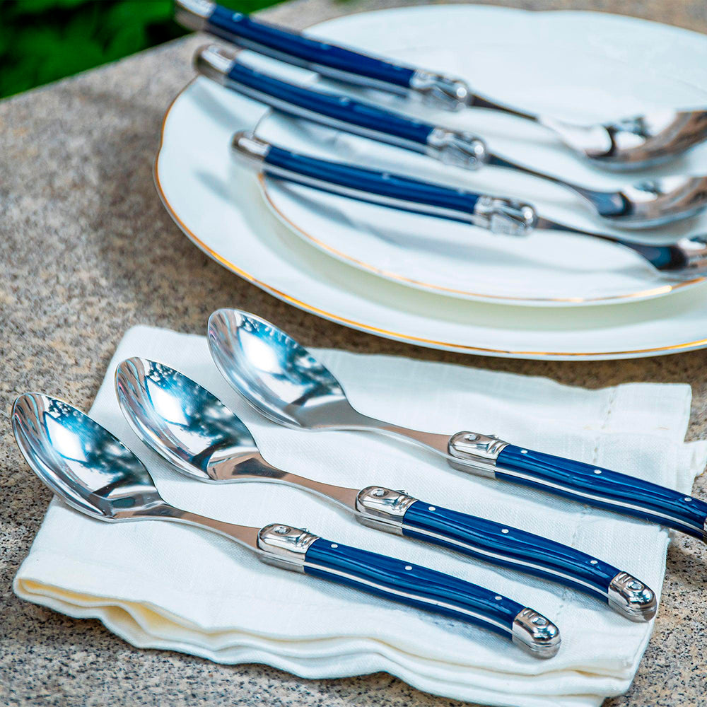 Conjunto De 6 Colheres Laguiole Luxo Em Bandeja De Madeira, Azul
