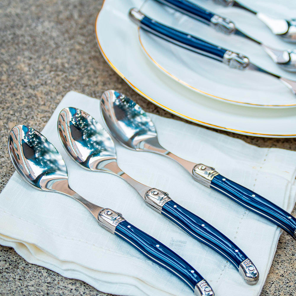 Conjunto De 6 Colheres Laguiole Luxo Em Bandeja De Madeira, Azul