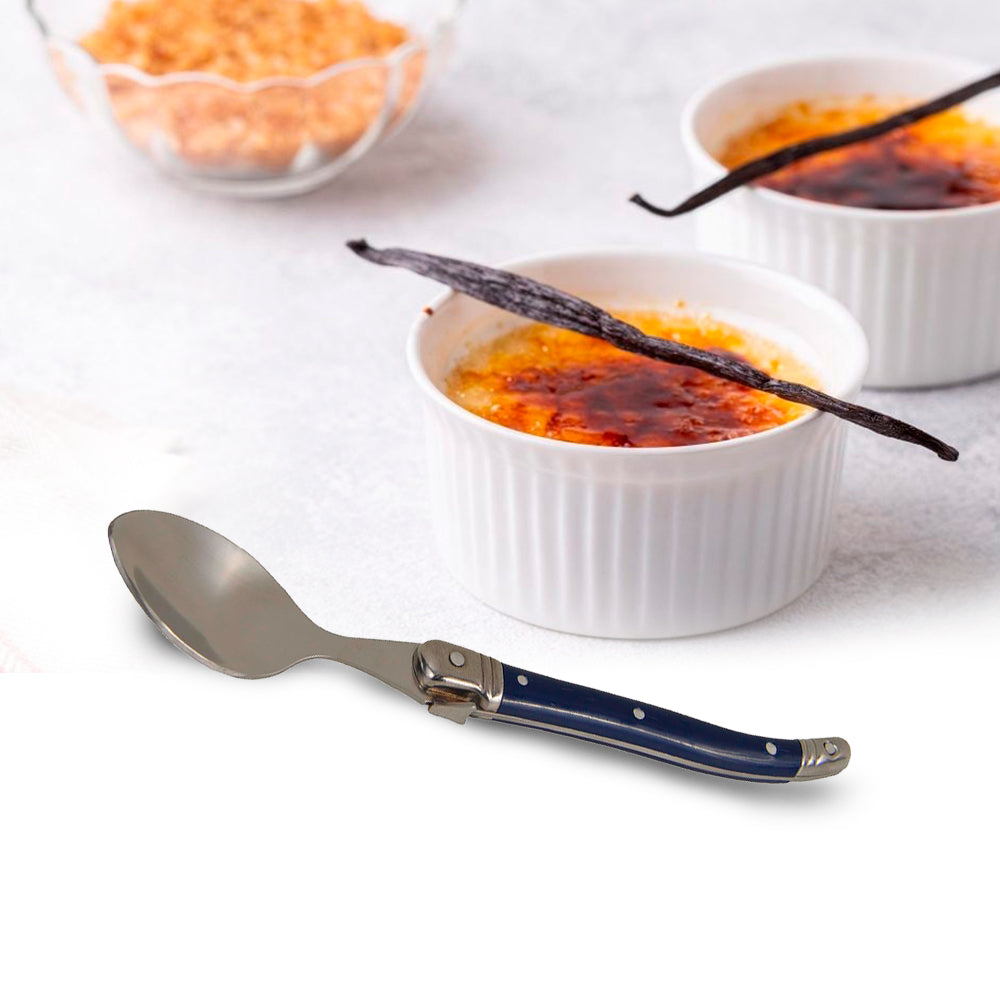 Conjunto De 6 Colheres Sobremesa Laguiole Luxo Em Bandeja De Madeira, Azul