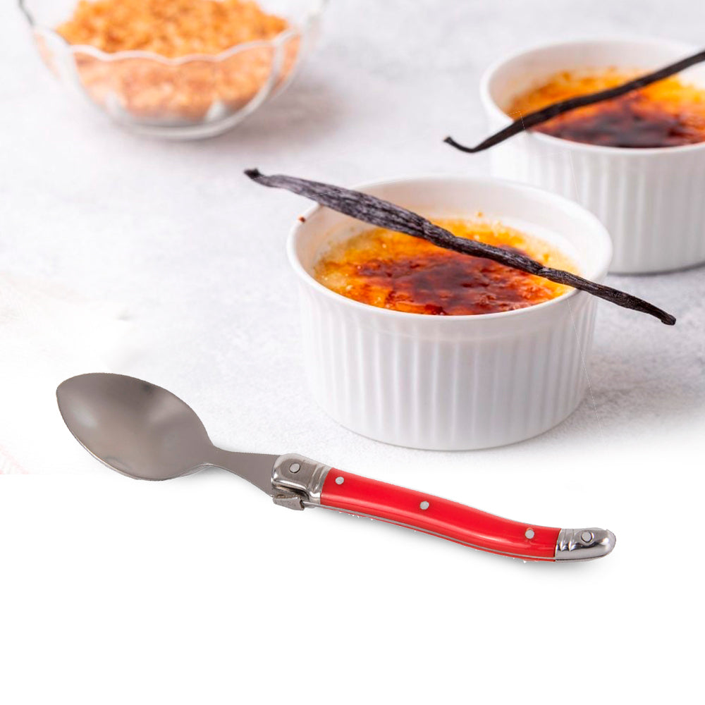 Conjunto De 6 Colheres Sobremesa Laguiole Luxo Em Bandeja De Madeira, Vermelho