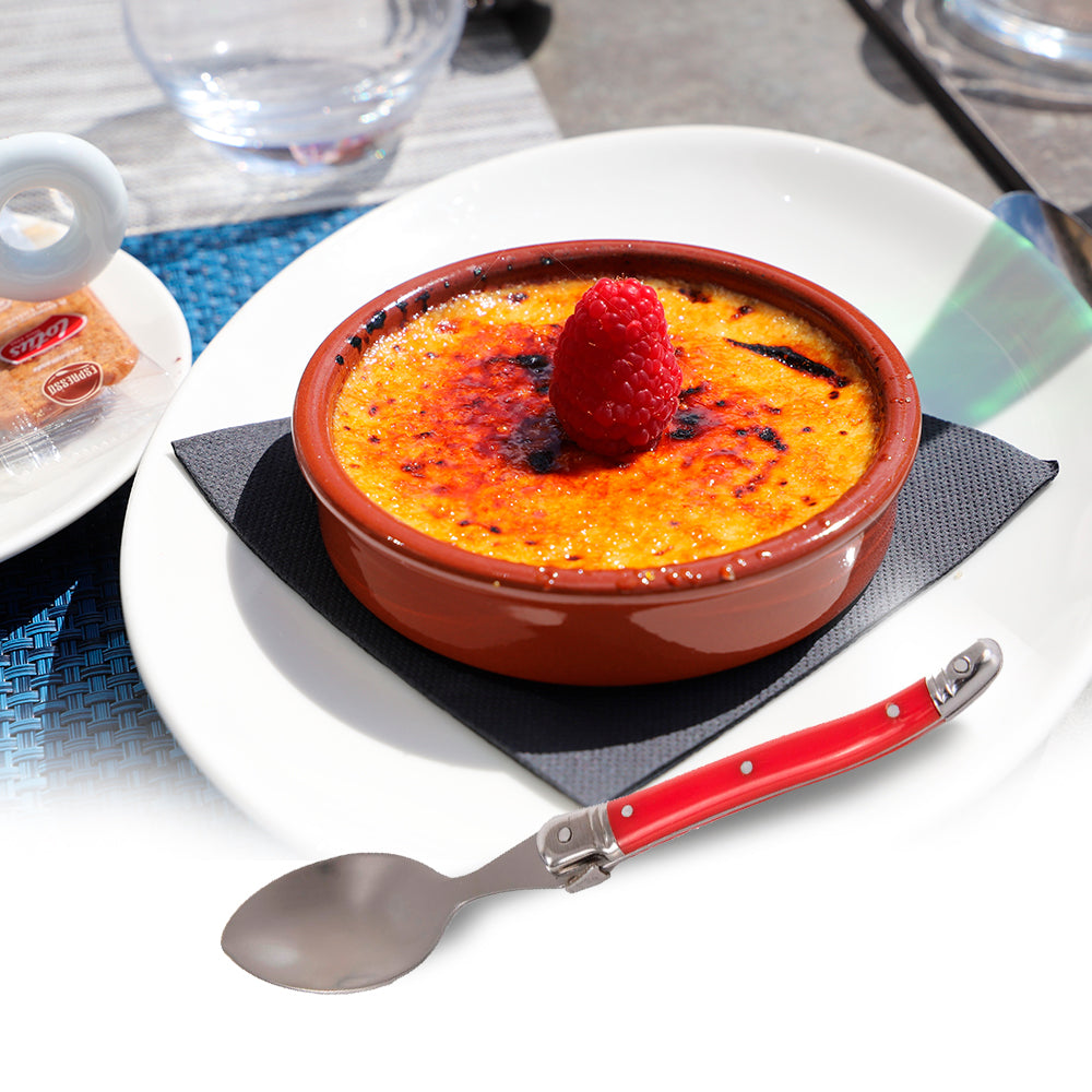 Conjunto De 6 Colheres Sobremesa Laguiole Luxo Em Bandeja De Madeira, Vermelho