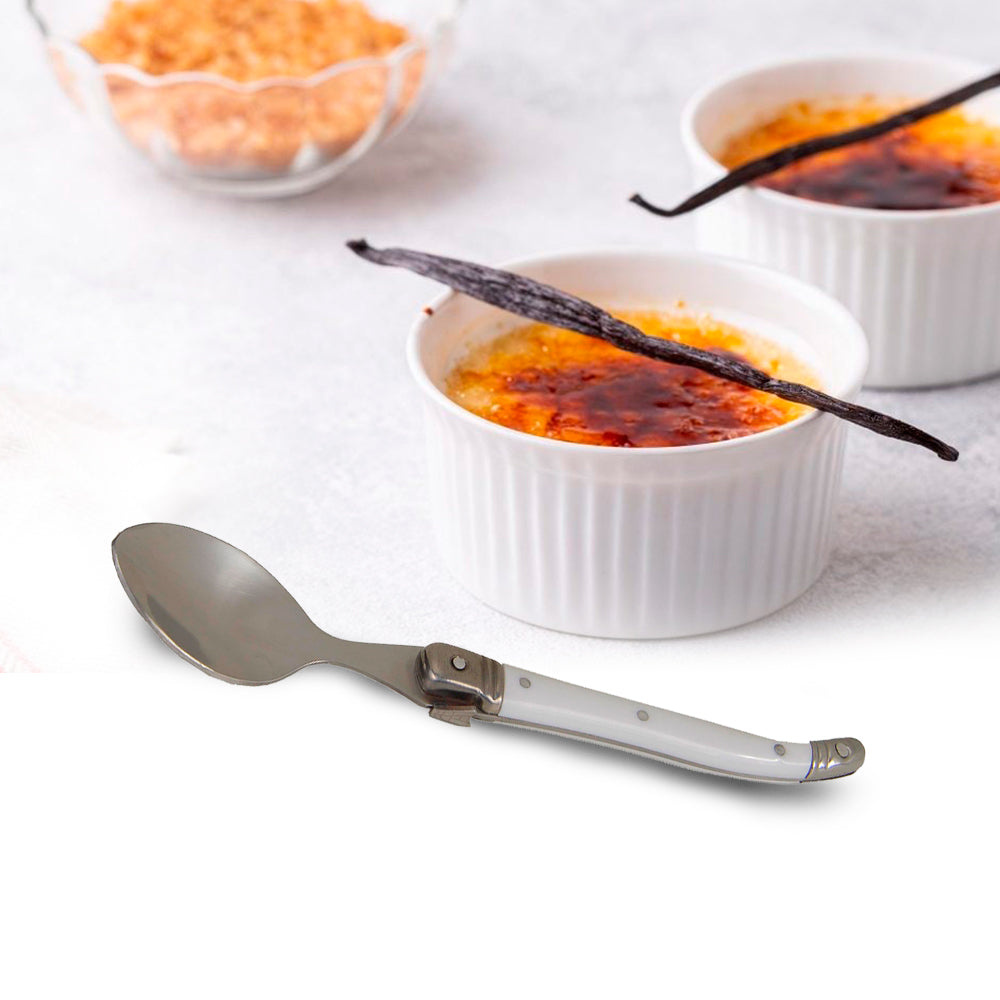 Conjunto De 6 Colheres Sobremesa Laguiole Luxo Em Bandeja De Madeira, Branco