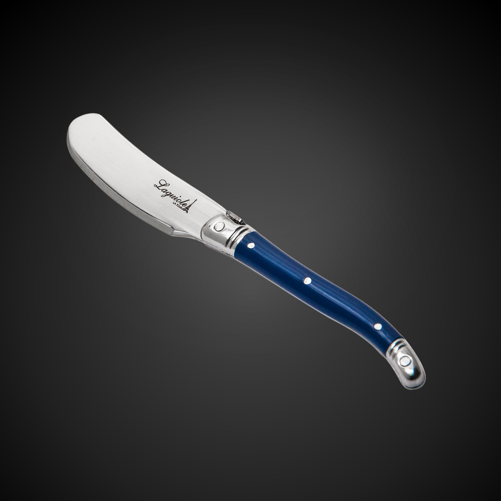 Conjunto De 4 Facas Laguiole Luxo Para Manteiga Em Bandeja De Madeira, Azul