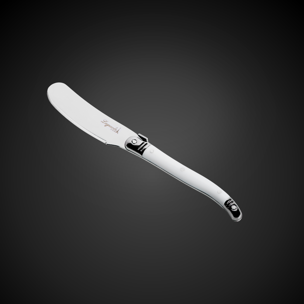 Conjunto De 4 Facas Laguiole Luxo Para Manteiga Em Bandeja De Madeira, Branco