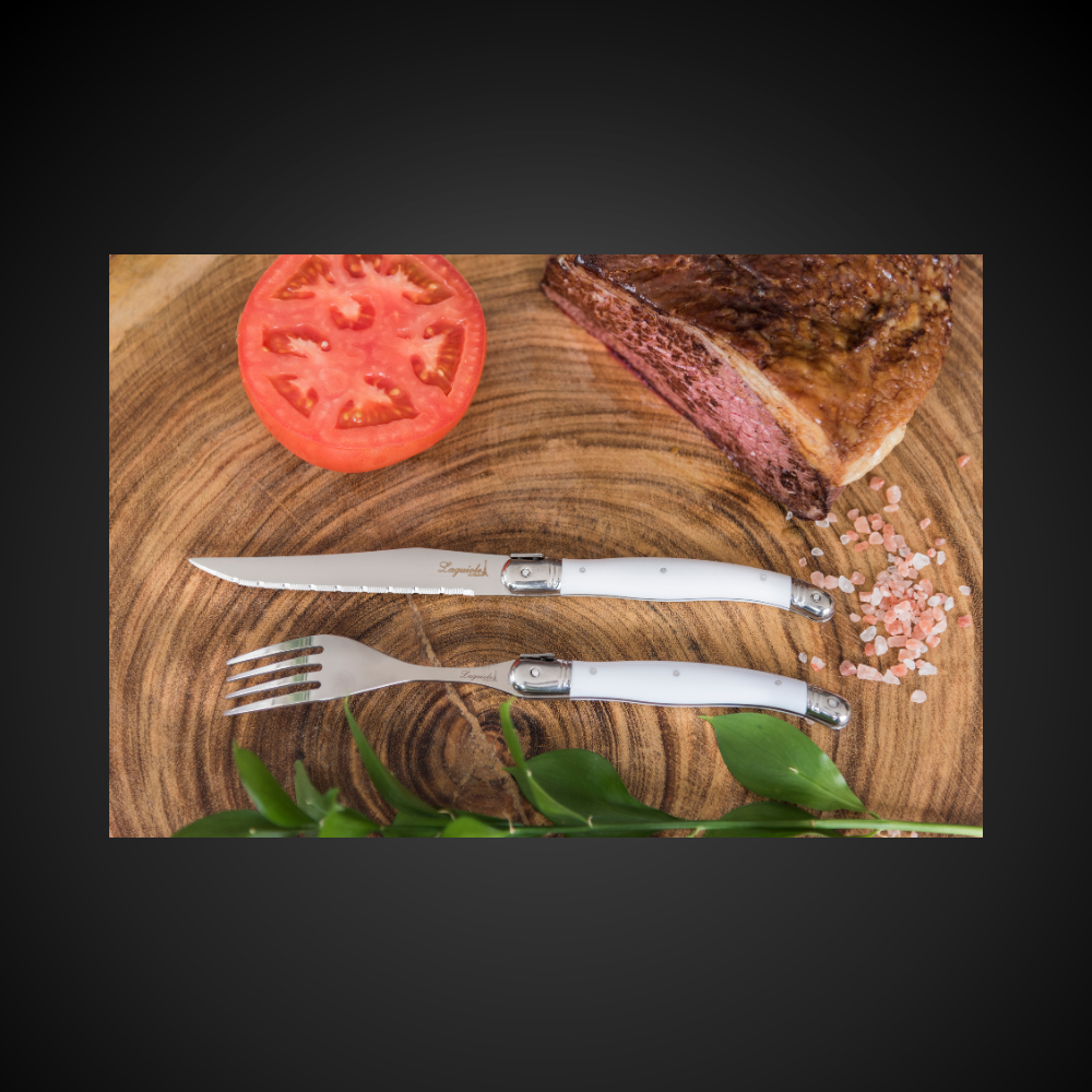 Conjunto De 6 Garfos Laguiole Luxo Em Bandeja De Madeira, Branco