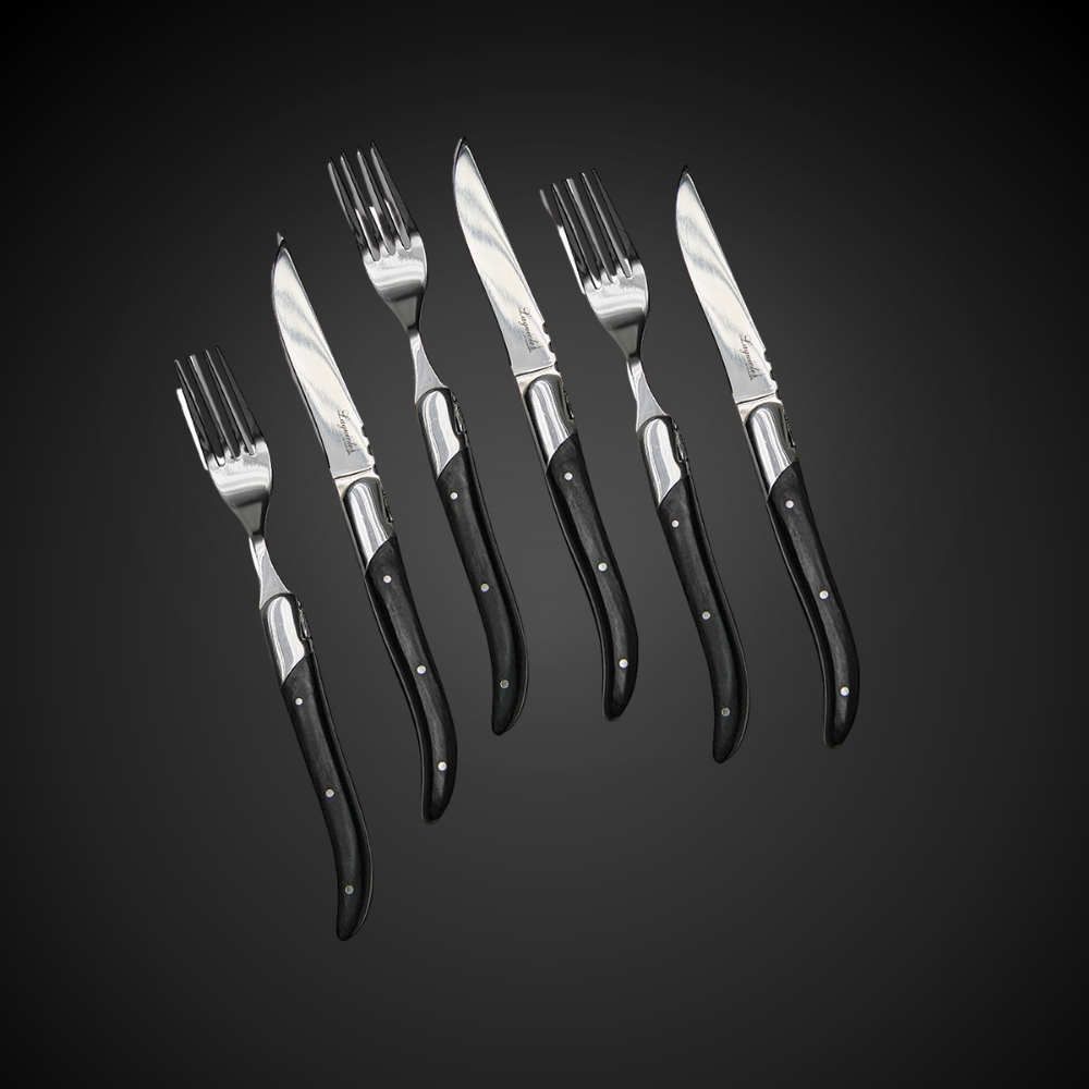 Conjunto De 3 Facas E 3 Garfos Laguiole Ultra Premium Com Caixa Para Presente , Preto