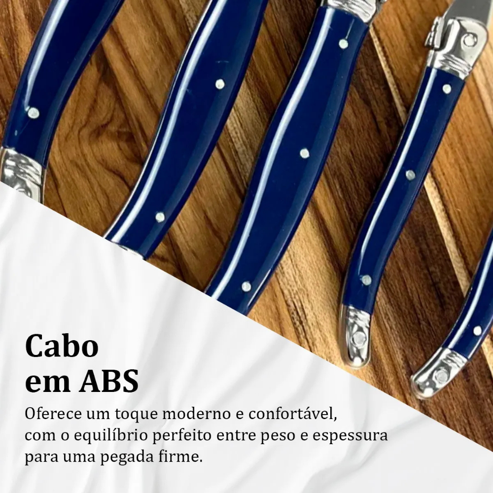 Conjunto De 6 Colheres Sobremesa Laguiole Luxo Em Bandeja De Madeira, Azul
