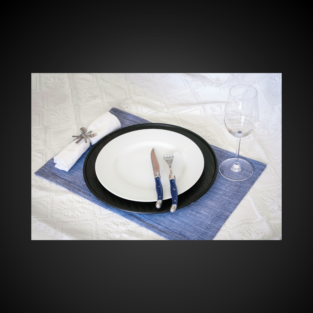 Conjunto De 6 Facas Laguiole Luxo Com Cepo De Madeira, Azul