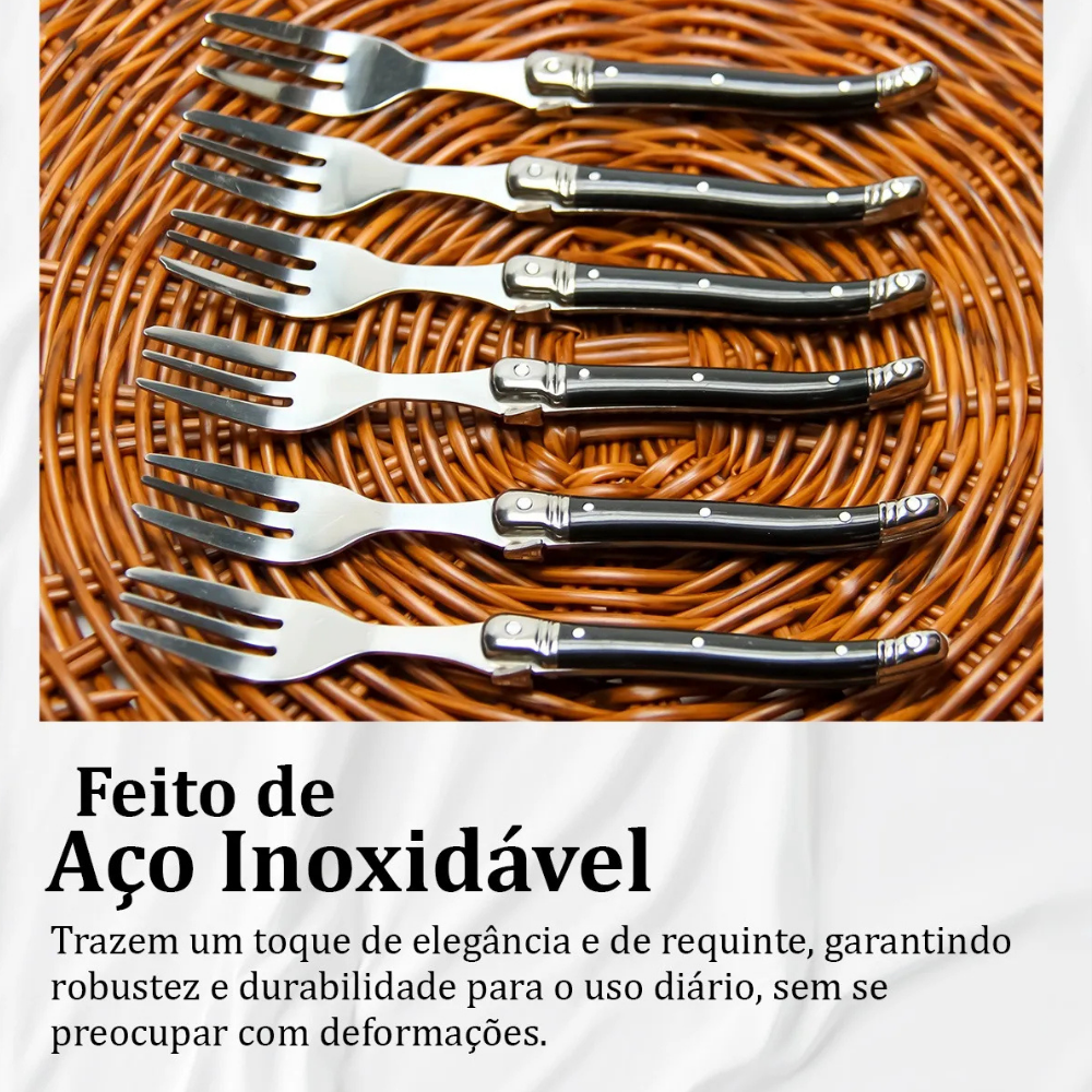 Conjunto De 6 Garfos Sobremesa Laguiole Luxo Em Bandeja De Madeira, Preto